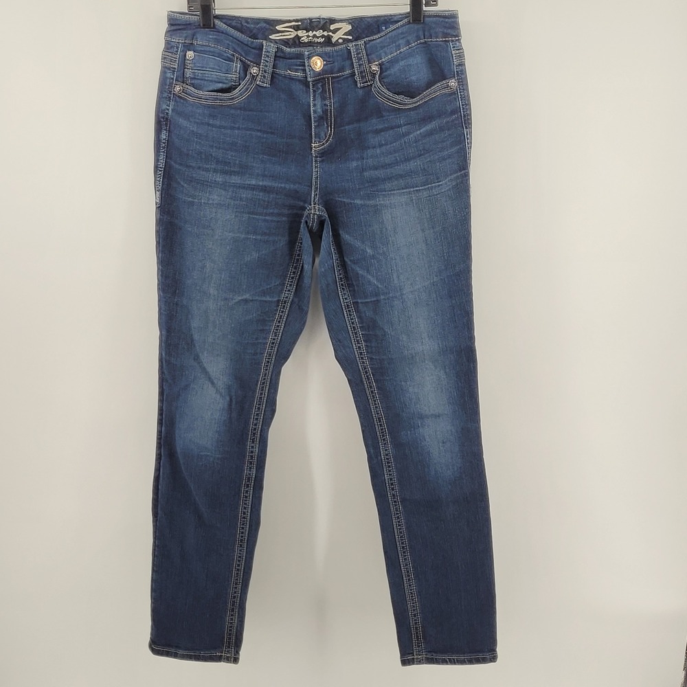 Seven 7 Slim Straight Jeans 12 Blue Dark Wash Stretch Denim Womens